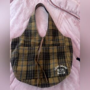 Lucky Brand Rhyn Hobo Bag Topanga Tan Plaid Purse Handbag new without tags